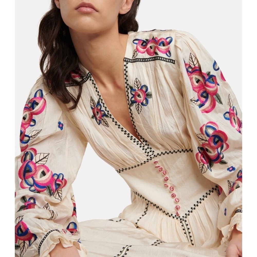 Isabel Marant Moyrae Embroidered Floral Silk Maxi Dress size 36 | US 4 Bohemian - Picture 4 of 16